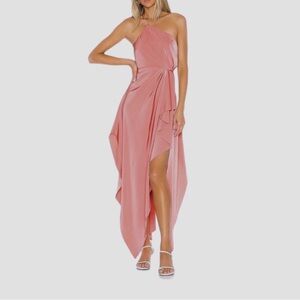 REVOLVE MAJORELLE EMERY GOWN ASYMMETRIC ONE SHOULDER FORMAL DRESS IN BLUSH PINK